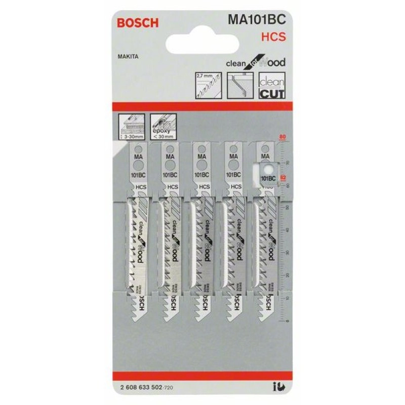 [K5-REF00183] Pack de 5 Lames de scie sauteuse Bosch MA101BC Clean pour bois (2608633502)
